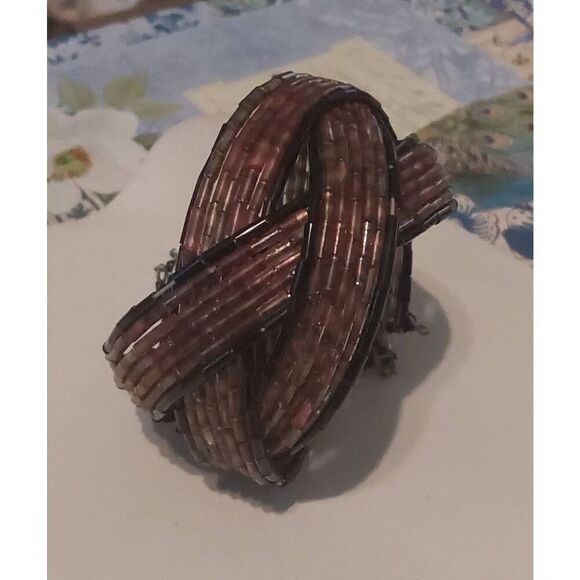 Brown/Black Vintage 90s Striped Pretzel Memory Wire Cuff Bracelet - Picture 2 of 3